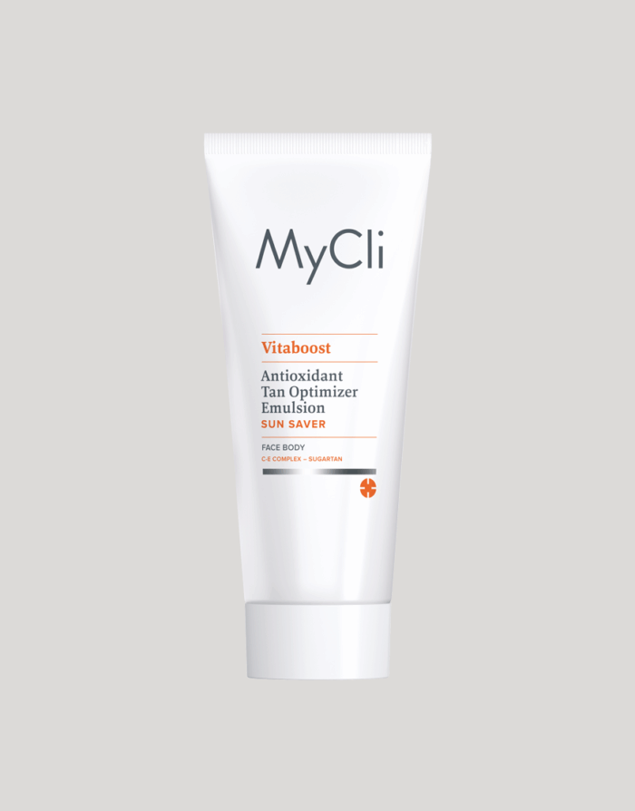 Grafica 3D che rappresenta il packaging di Vitaboost Sun Saver Emulsione Antiossidante Pro-Abbronzatura 200ml