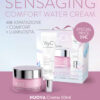 Composizione grafica del contenuto del Cofanetto Sensaging Comfort Water Cream 50ml, che contiene la cream in formato vendita 50ml e omaggia Sensaging Tensil Detergente Struccante Delicato nella travel size 30ml