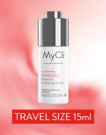 Rappresentazione 3D del siero rinnovatore illuminante Alfacall Siero, in formato travel 15ml