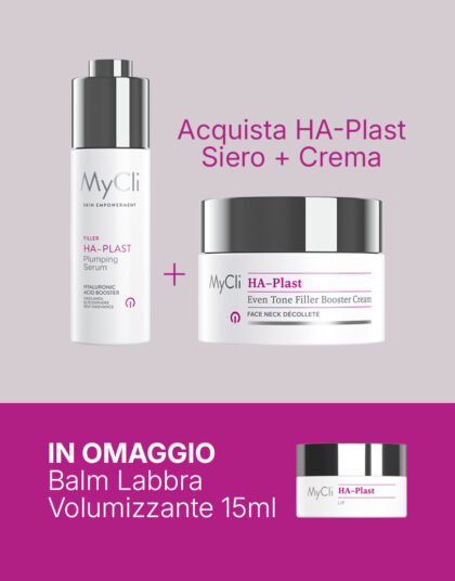 Promozione estiva HA-Plast che omaggia il Balm Labbra 15ml sull'acquisto di Siero+Crema della linea HA-Plast
